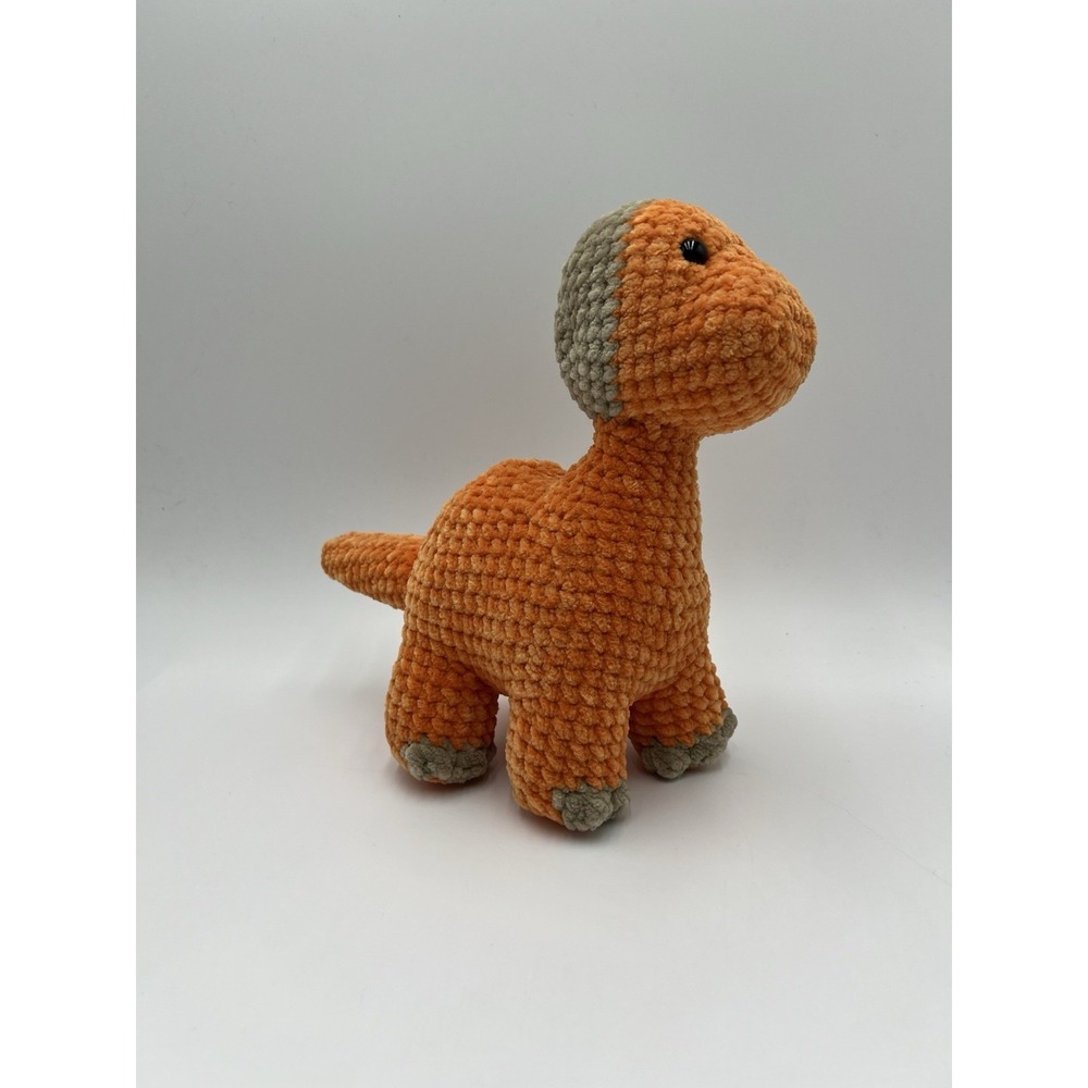 Handmade Crochet Dinosaur Plush 9" Orange Gray Amigurumi Stuffed Animal